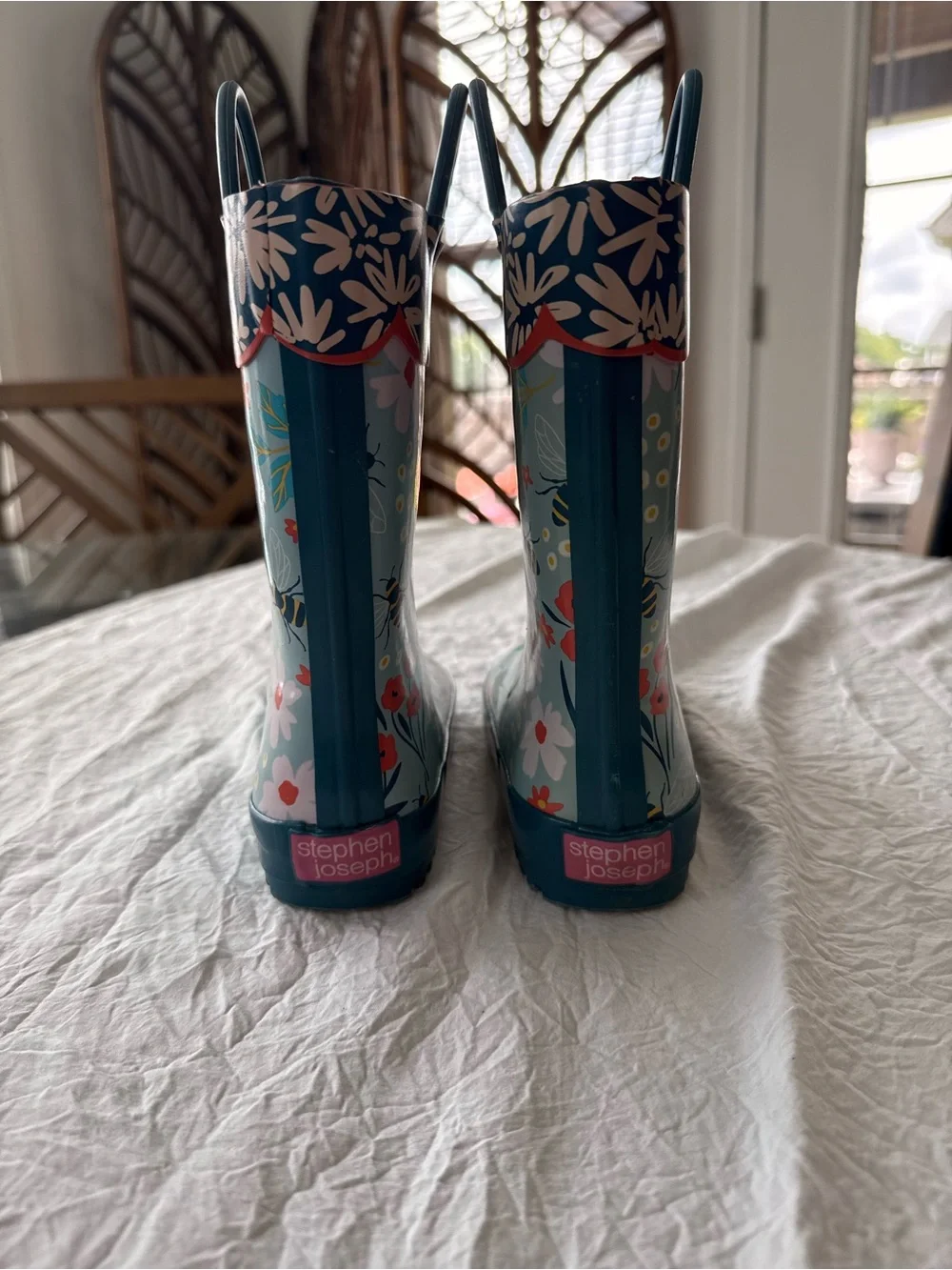 Kids Floral Bee Rain Boots - Light Blue